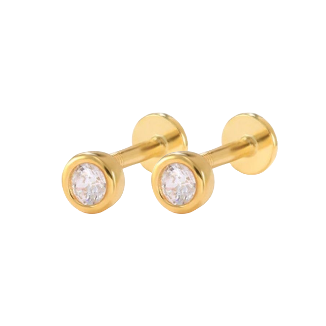 Bezel Stud Flatback Earrings | 16g