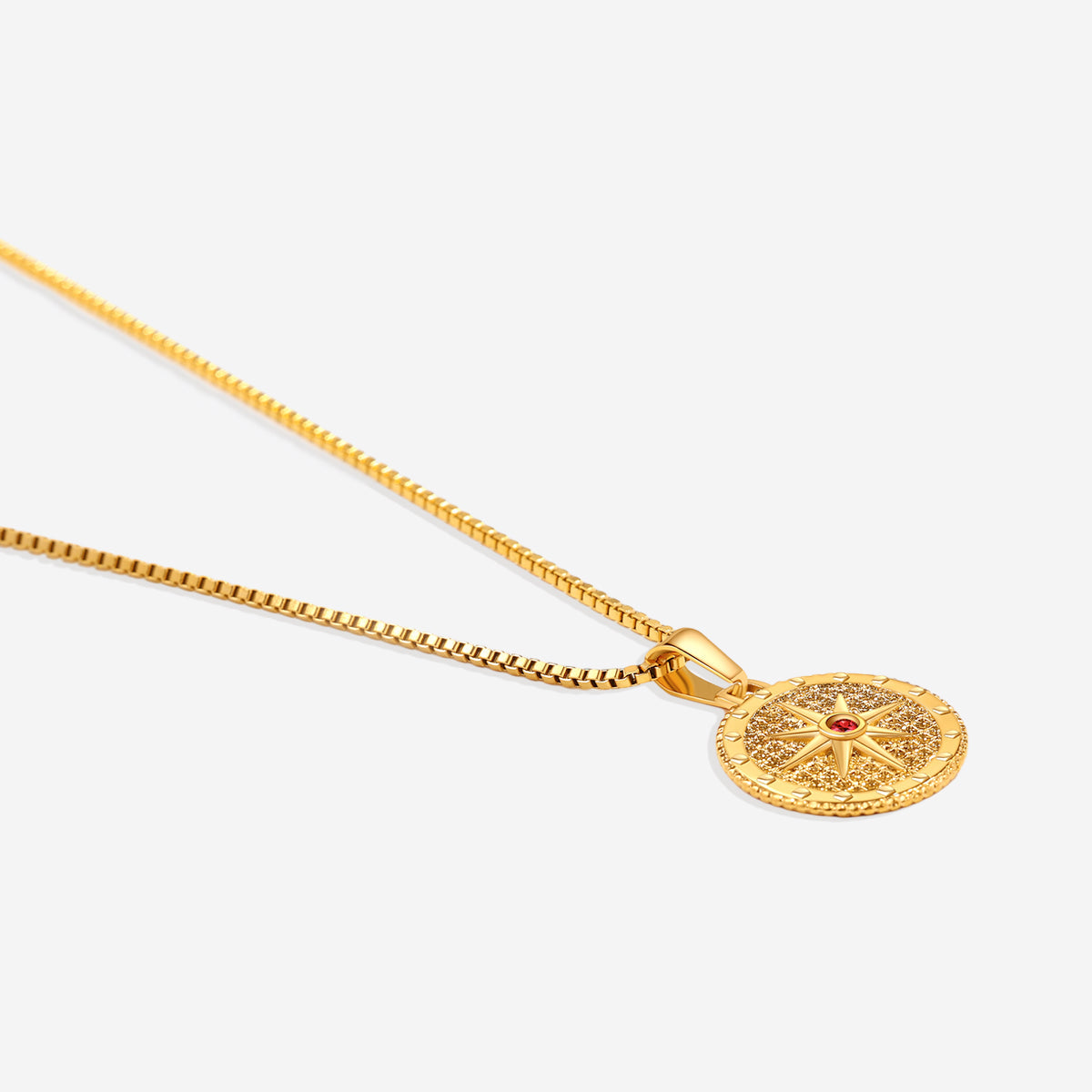 Birthstone Compass Pendant Necklace in gold tone with January birthstone