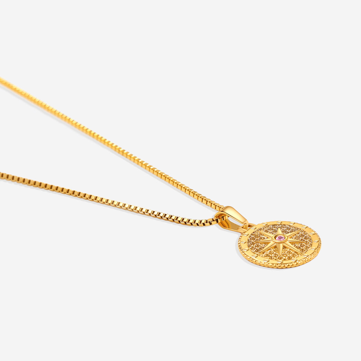 Birthstone Compass Pendant Necklace in gold tone with October birthstone