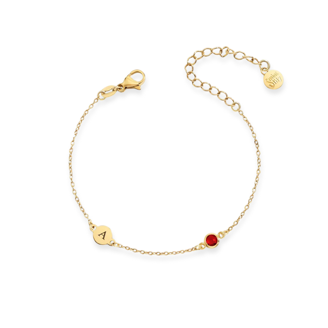 Dainty Initial and Birthstone Bracelet in 925 Sterling Silver — Vanny Jewels