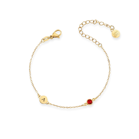 Dainty Initial and Birthstone Bracelet in 925 Sterling Silver — Vanny Jewels