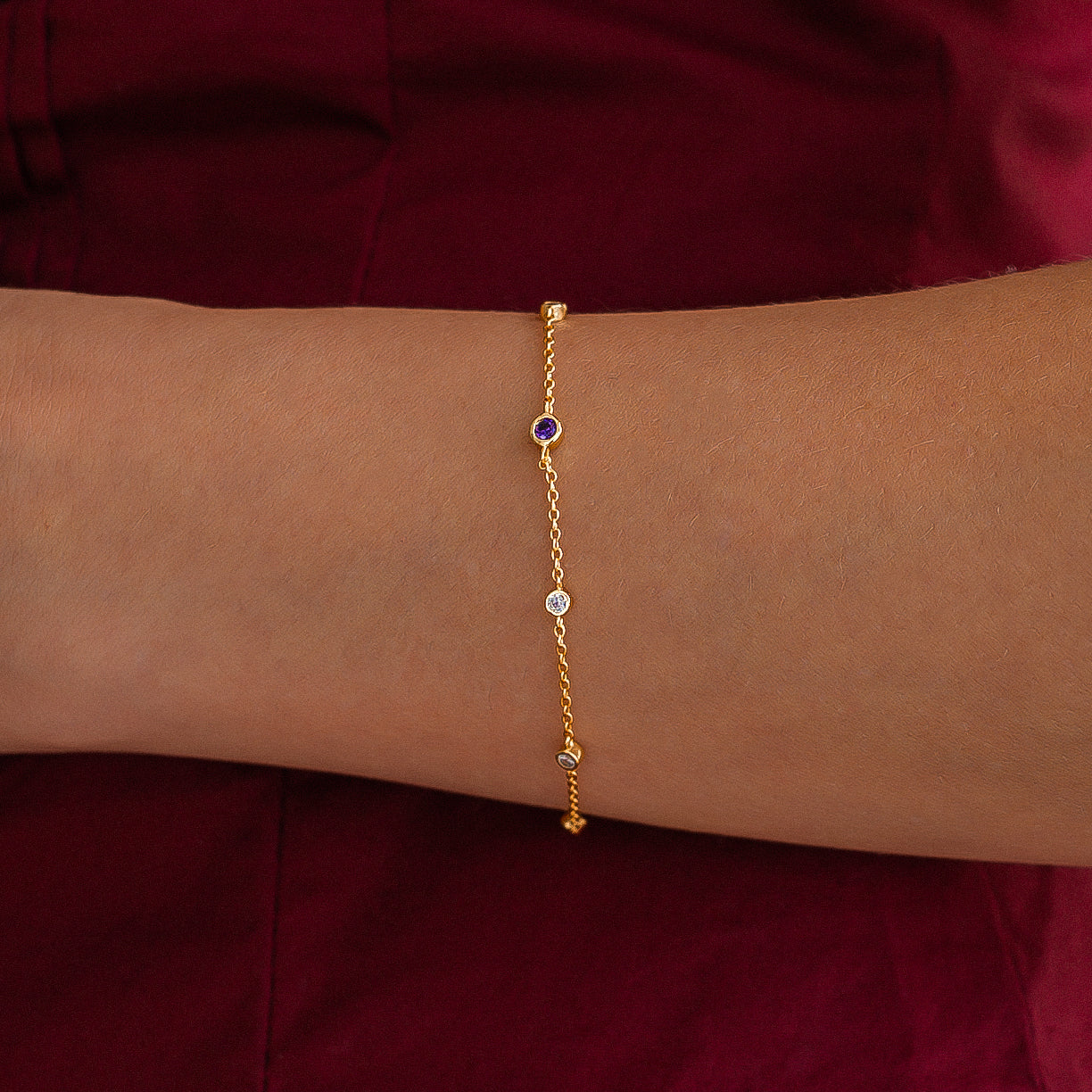 November Birthstone Station Bracelet, worn on a model