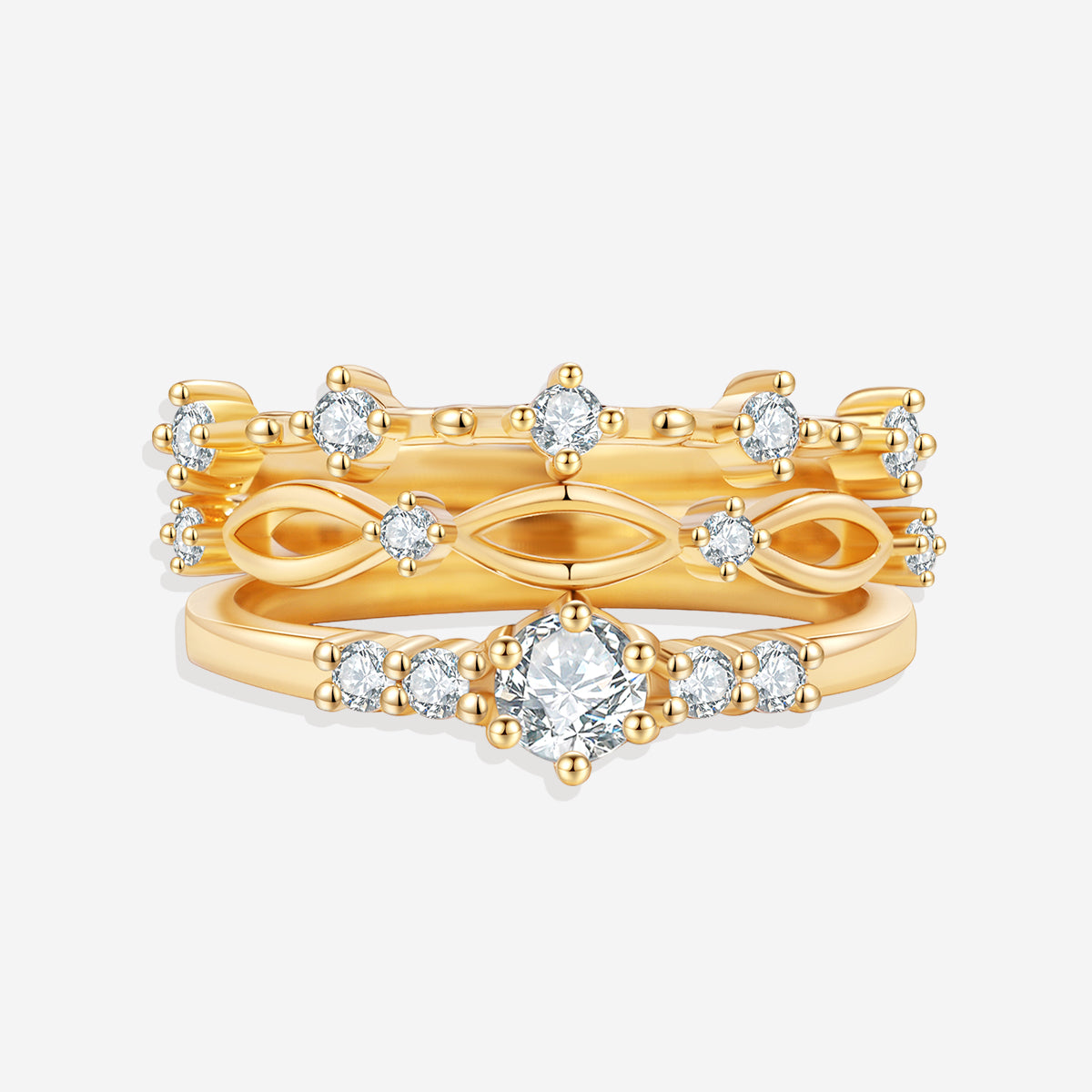 Braided Birthstone Stacking Ring Set in gold tone with April birthstone
