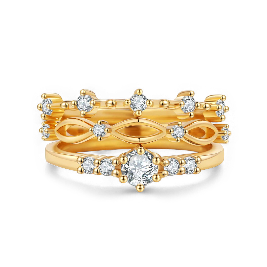 Braided Birthstone Stacking Ring Set in gold tone with April birthstone