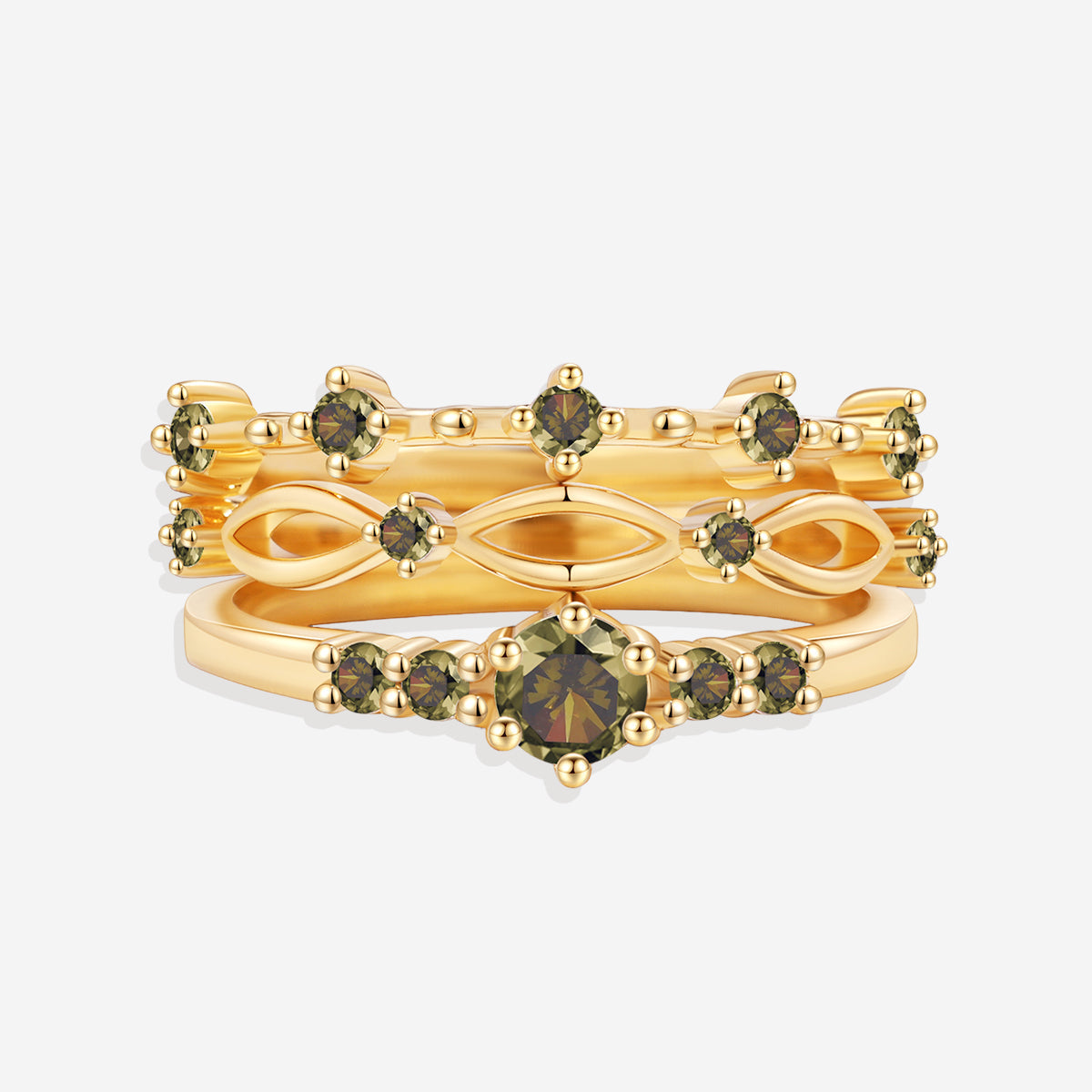 Braided Birthstone Stacking Ring Set in gold tone with August birthstone