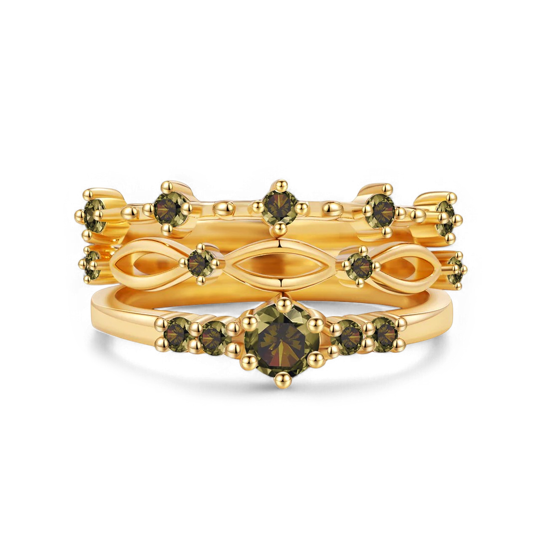 Braided Birthstone Stacking Ring Set in gold tone with August birthstone