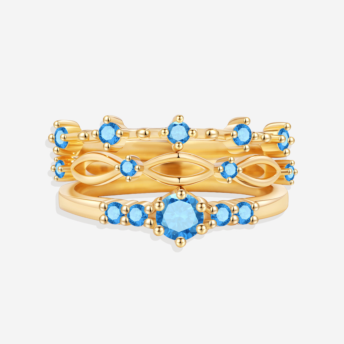 Braided Birthstone Stacking Ring Set in gold tone with December birthstone
