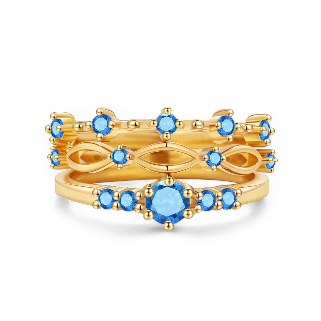 Braided Birthstone Stacking Ring Set in gold tone with December birthstone