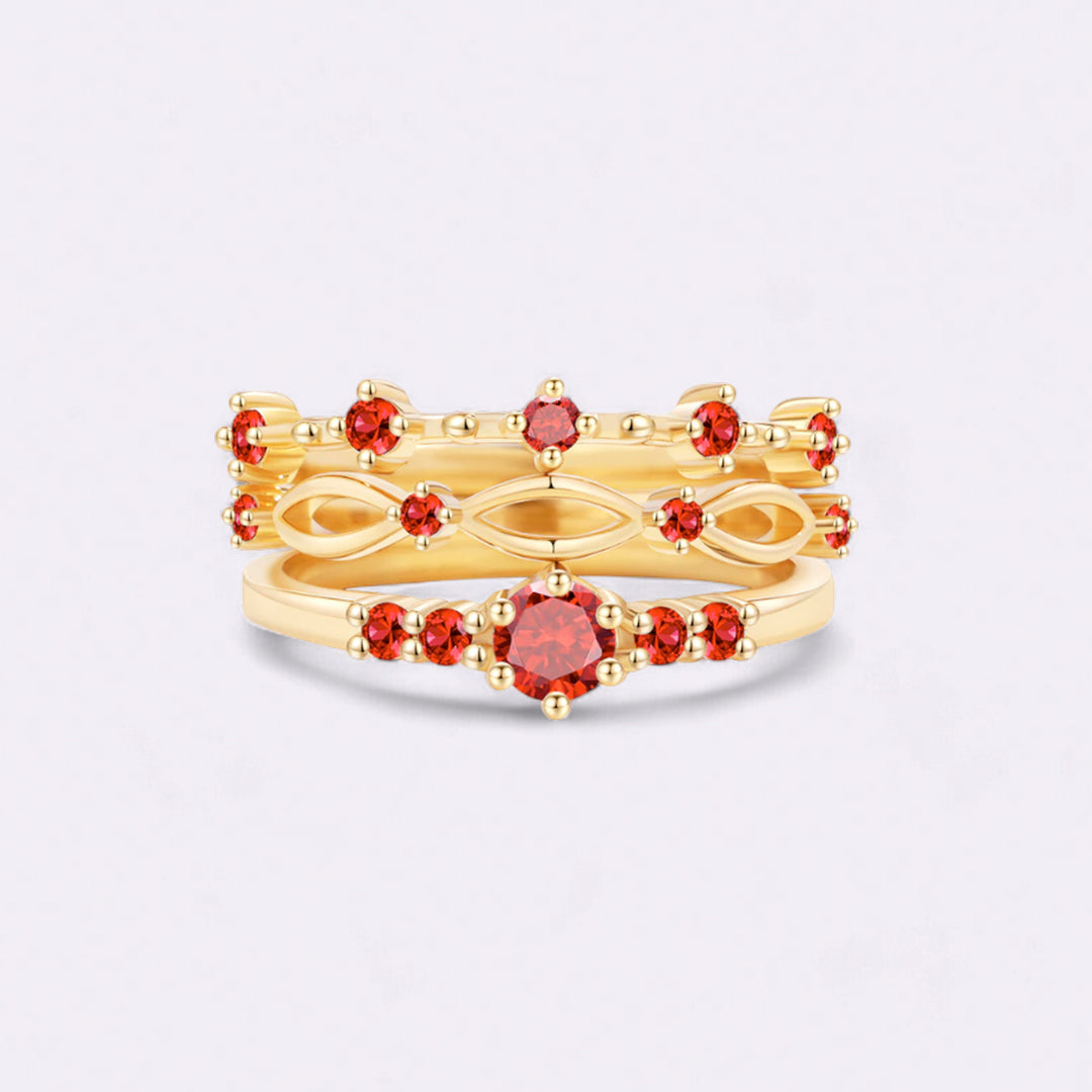 Braided Birthstone Stacking Ring Set in gold tone with January birthstone