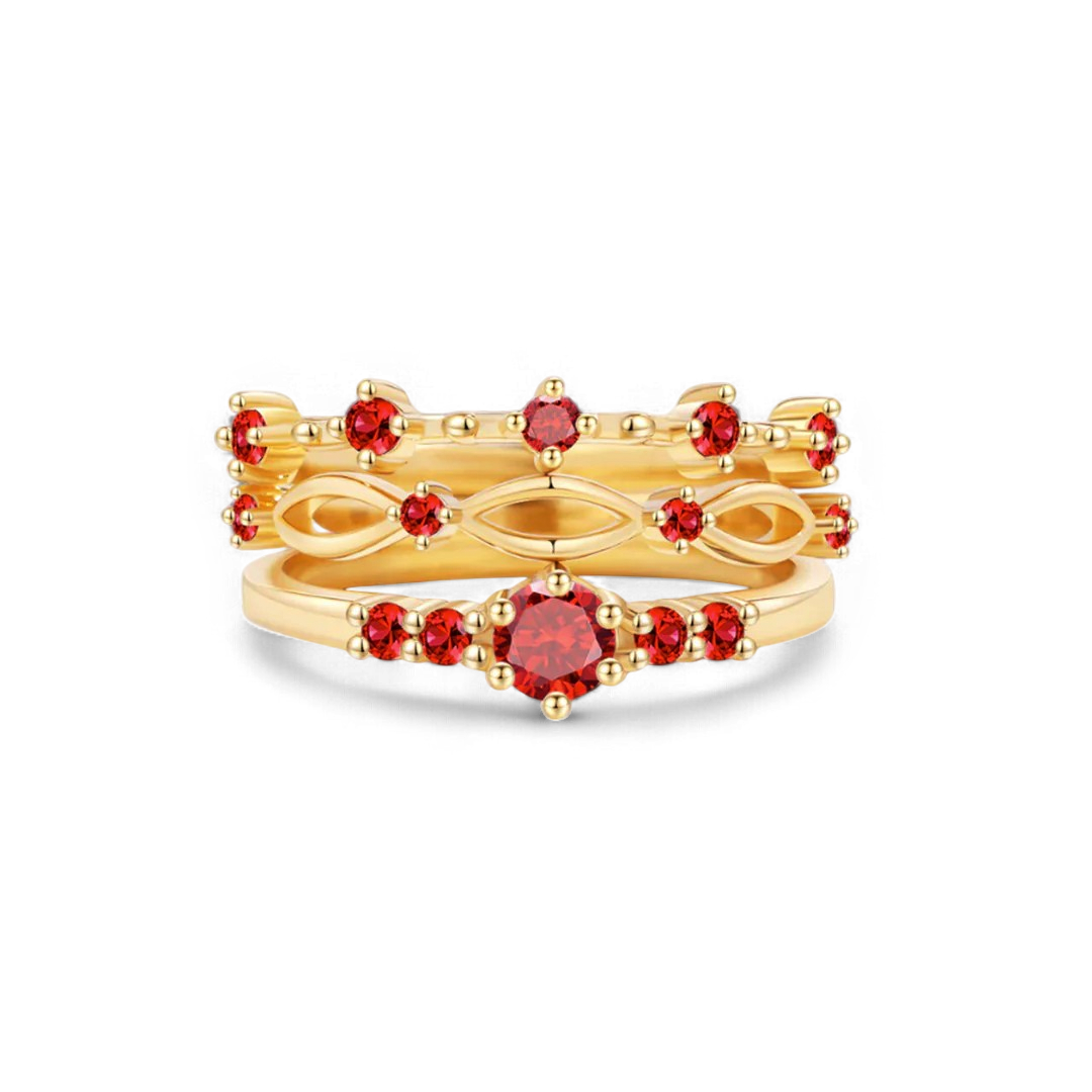 Braided Birthstone Stacking Ring Set in gold tone with January birthstone