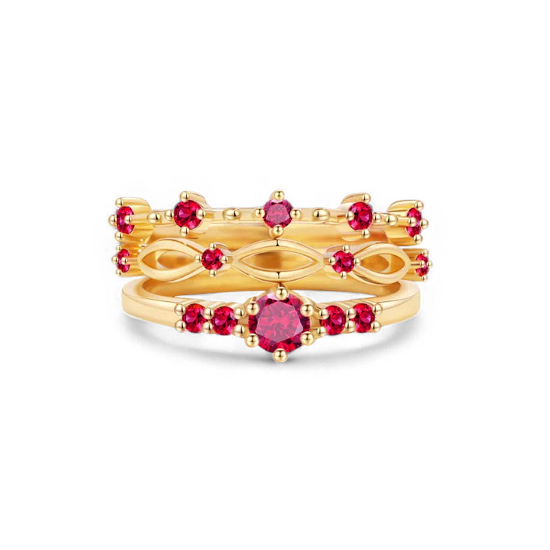 Braided Birthstone Stacking Ring Set in gold tone with July birthstone