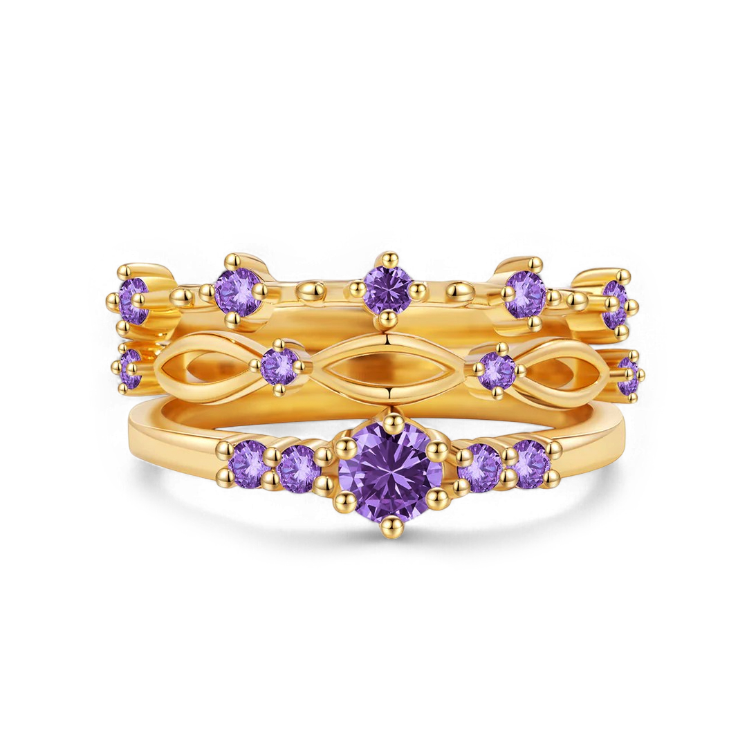 Braided Birthstone Stacking Ring Set in gold tone with June birthstone