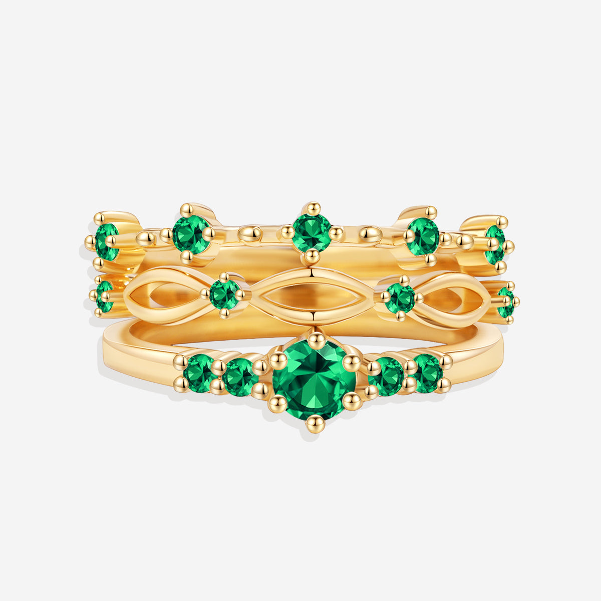 Braided Birthstone Stacking Ring Set in gold tone with May birthstone