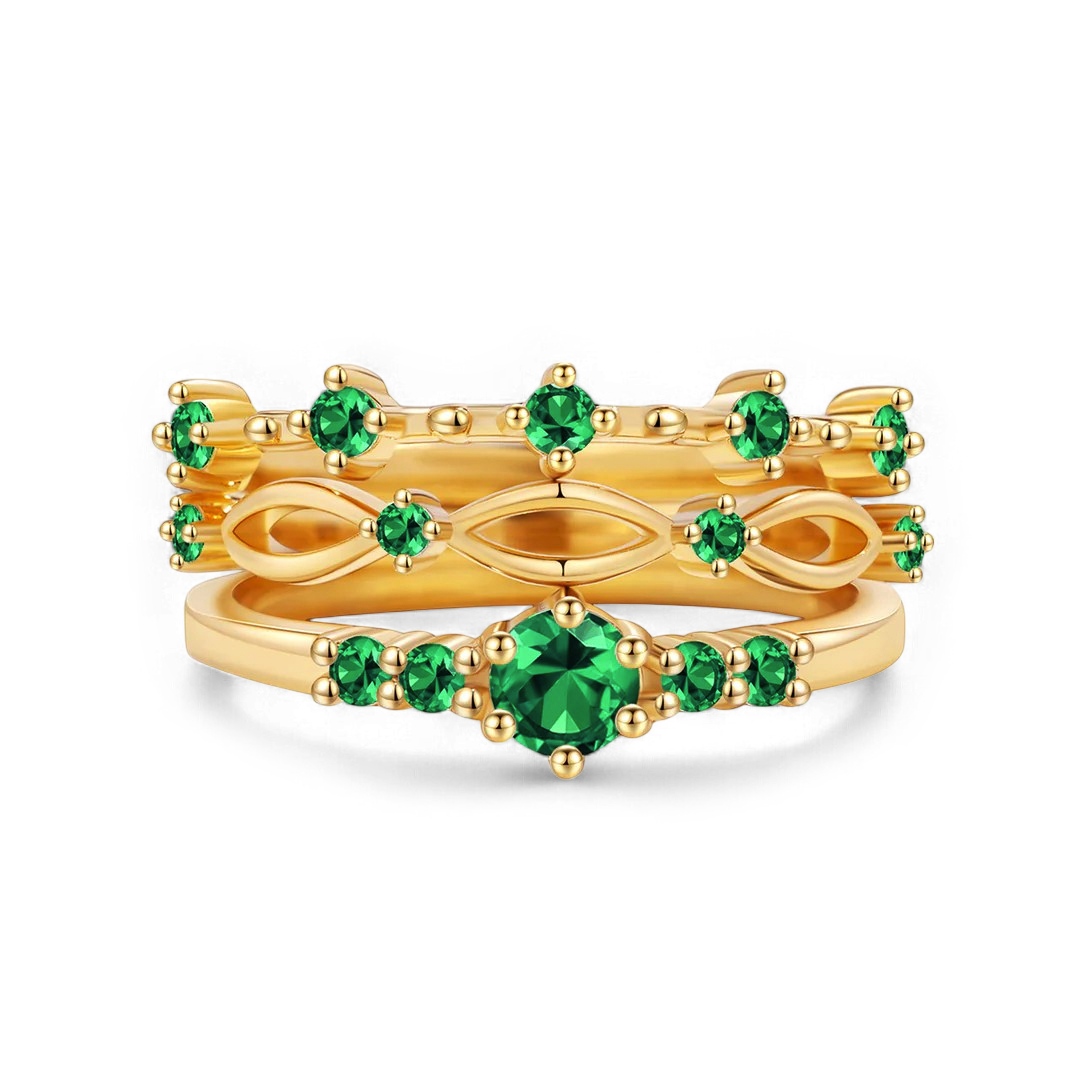 Braided Birthstone Stacking Ring Set in gold tone with May birthstone