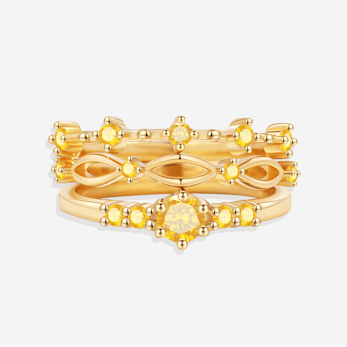 Braided Birthstone Stacking Ring Set in gold tone with November birthstone