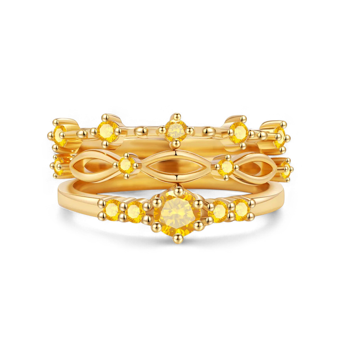 Braided Birthstone Stacking Ring Set in gold tone with November birthstone