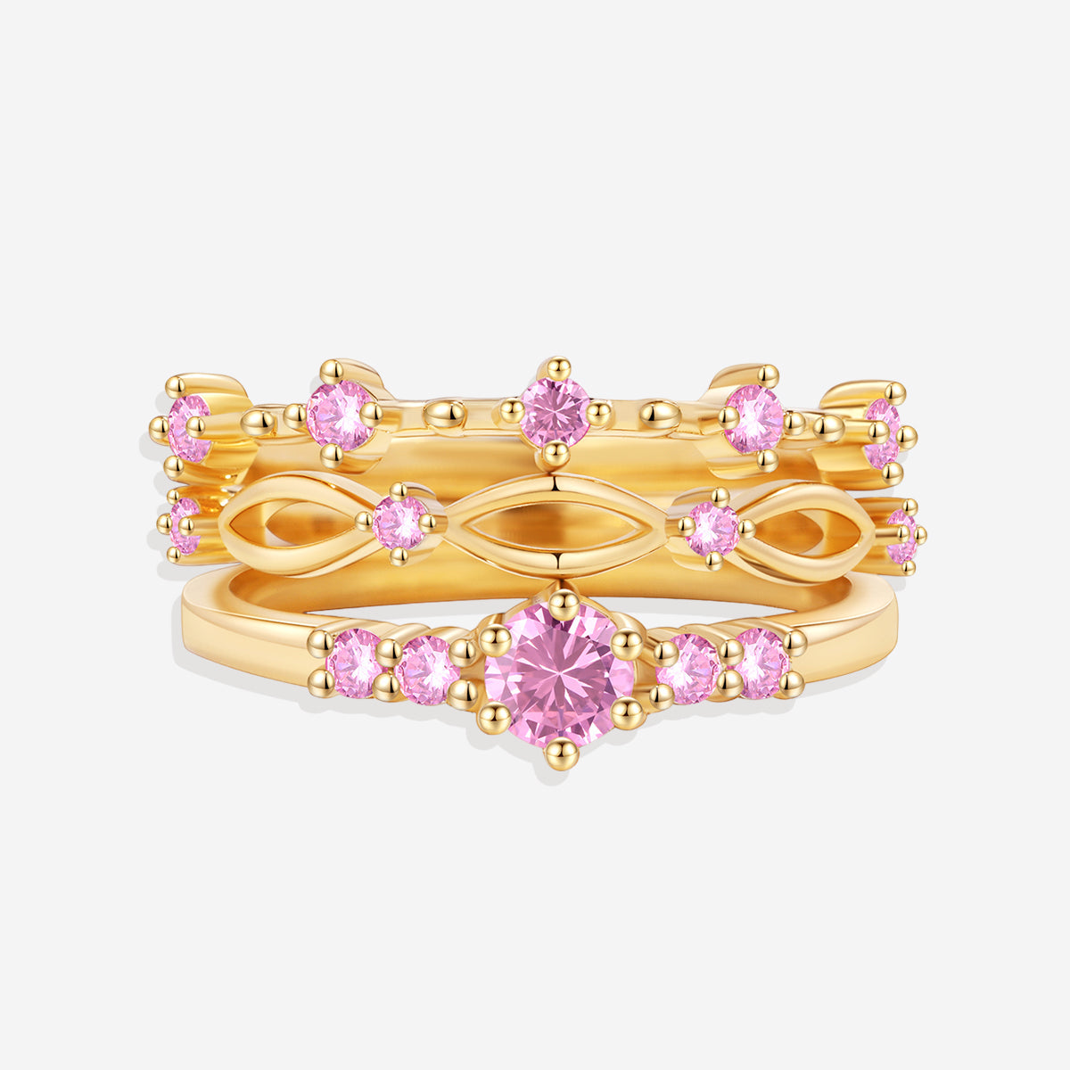 Braided Birthstone Stacking Ring Set in gold tone with October birthstone