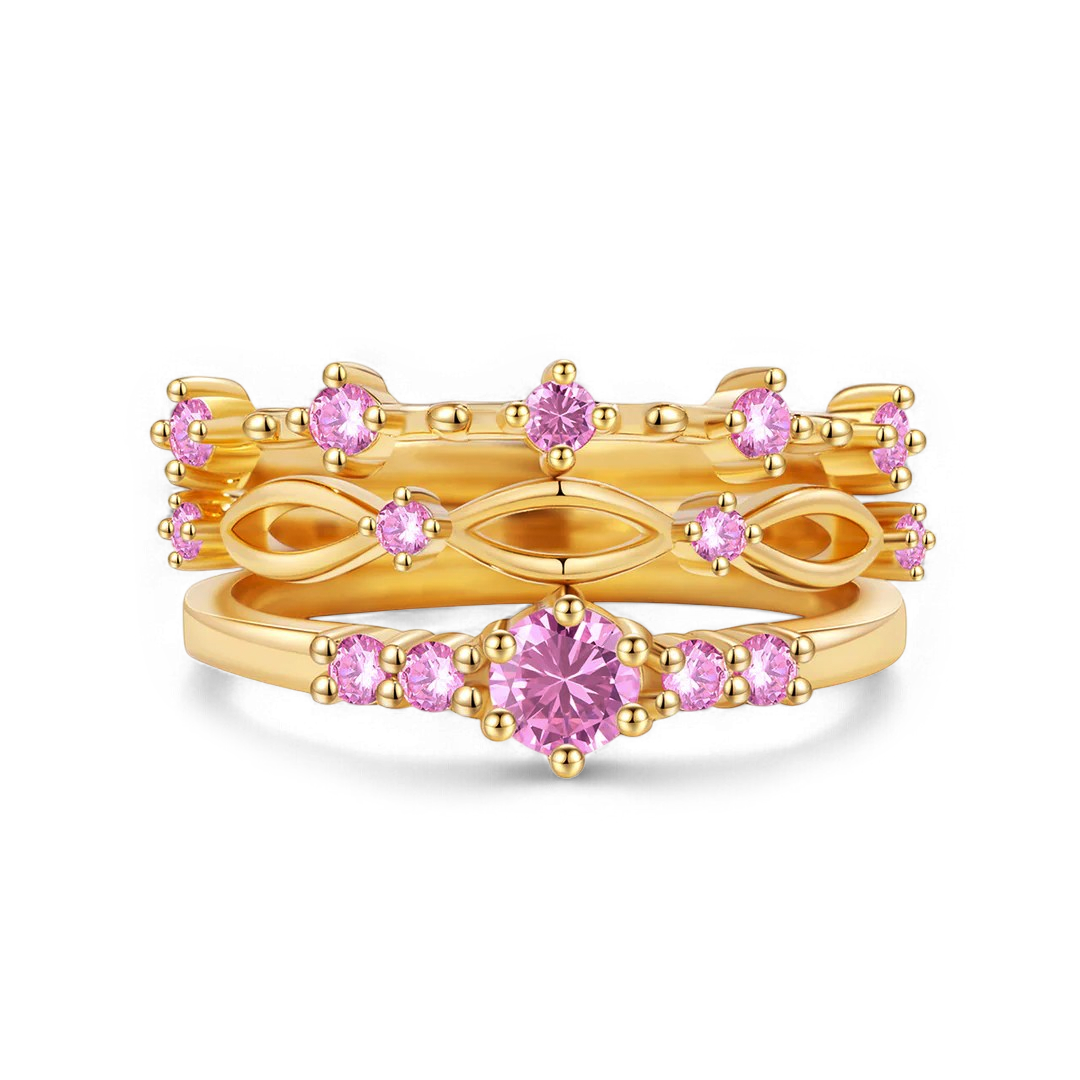 Braided Birthstone Stacking Ring Set in gold tone with October birthstone