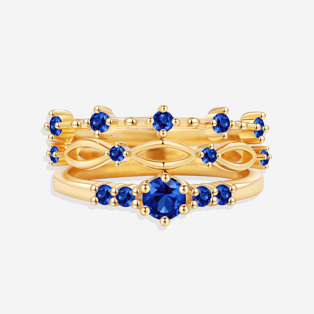 Braided Birthstone Stacking Ring Set in gold tone with September birthstone