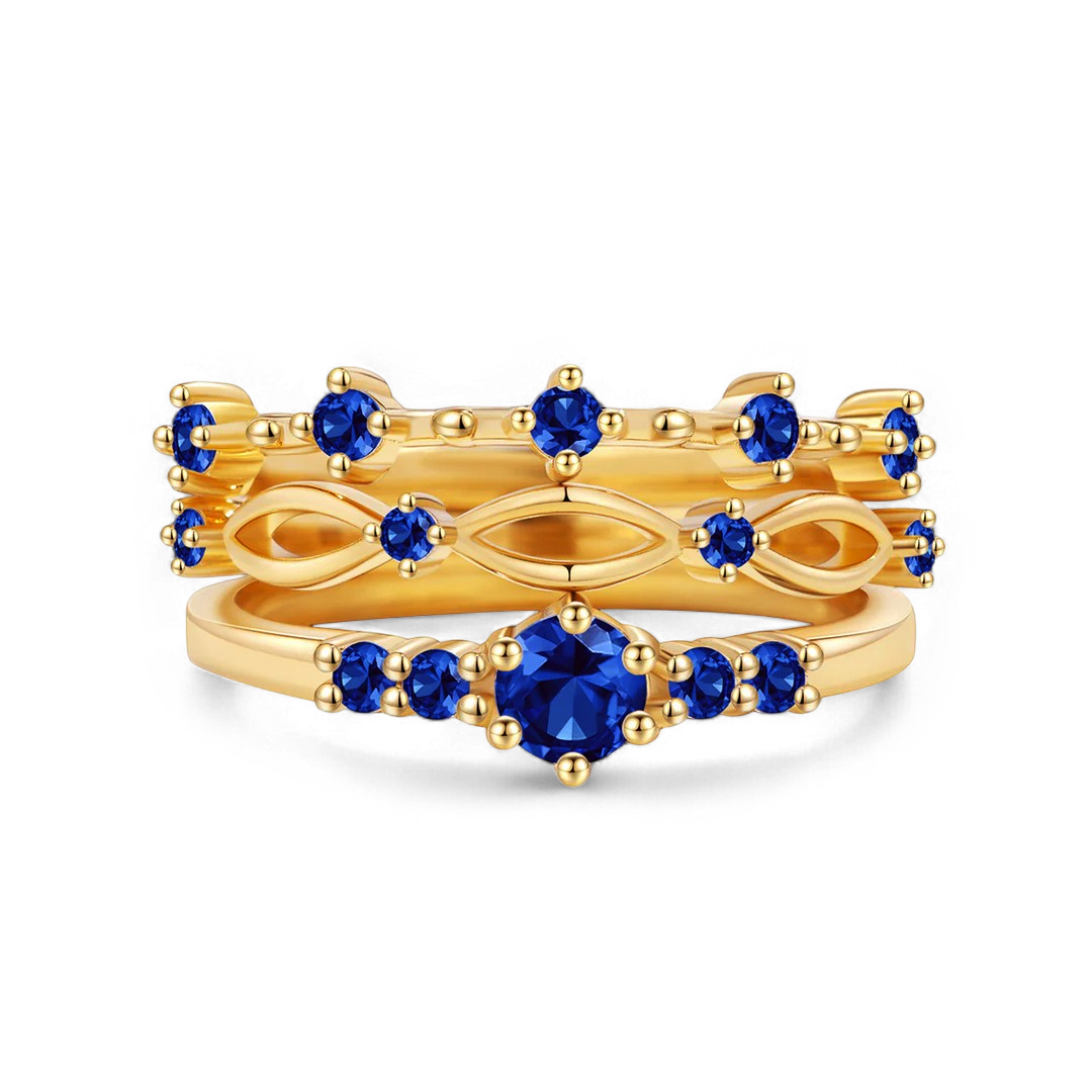 Braided Birthstone Stacking Ring Set in gold tone with September birthstone