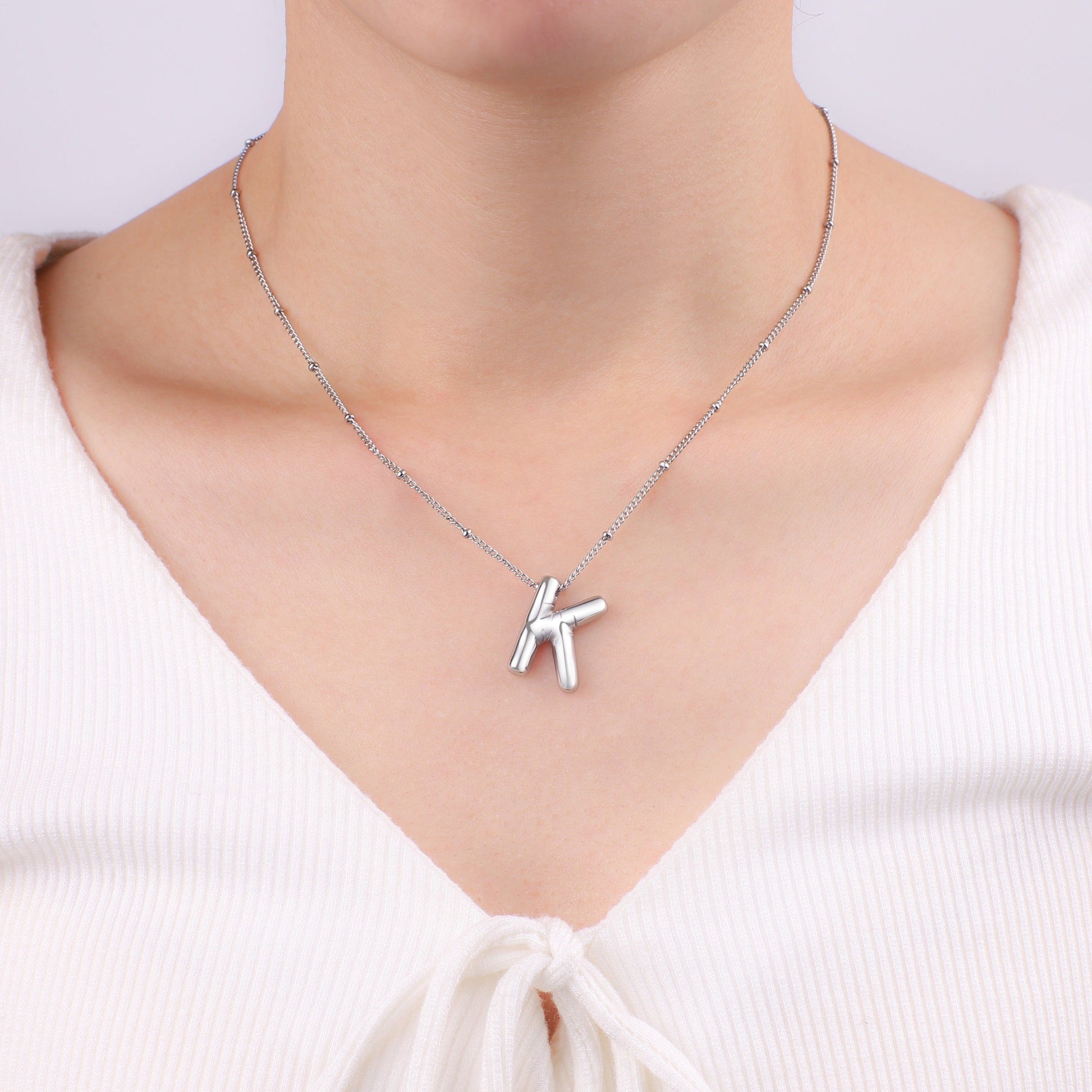 Balloon Initial Necklace with Satellite Chain in 925 sterling silver