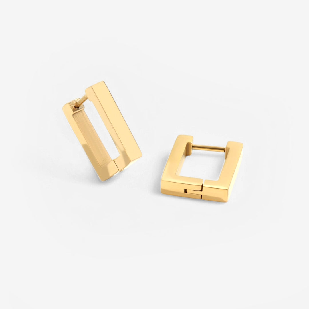 Chunky Square Huggie Earrings in gold tone