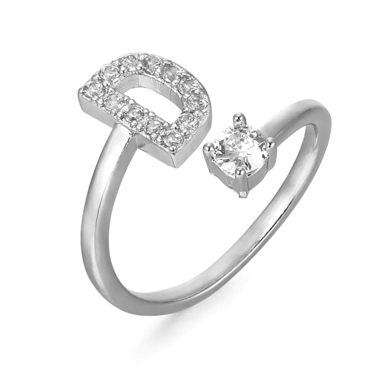 Pave Adjustable Initial Ring in 925 sterling silver
