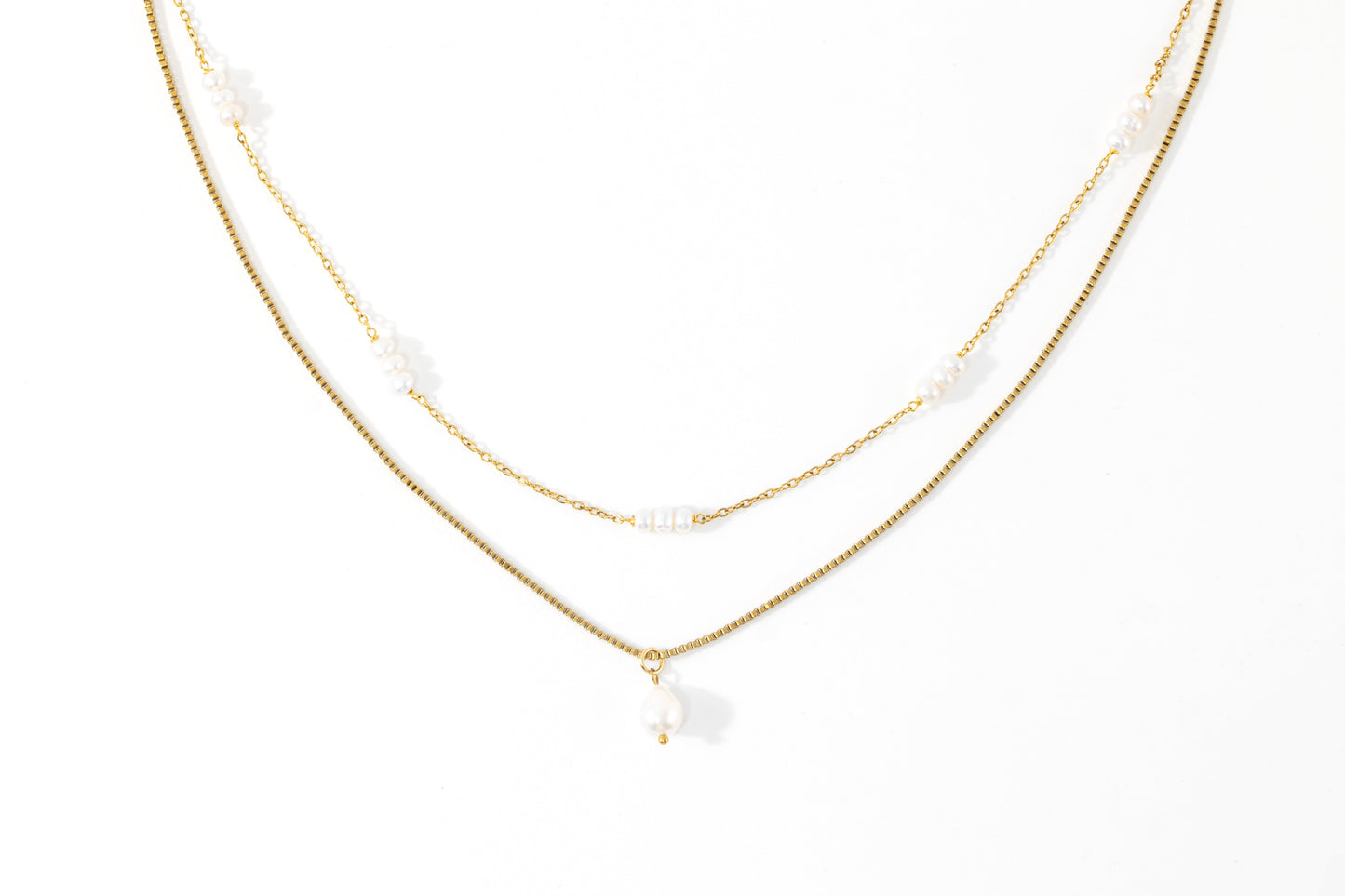 Dainty Layered Pearl Necklace in gold tone