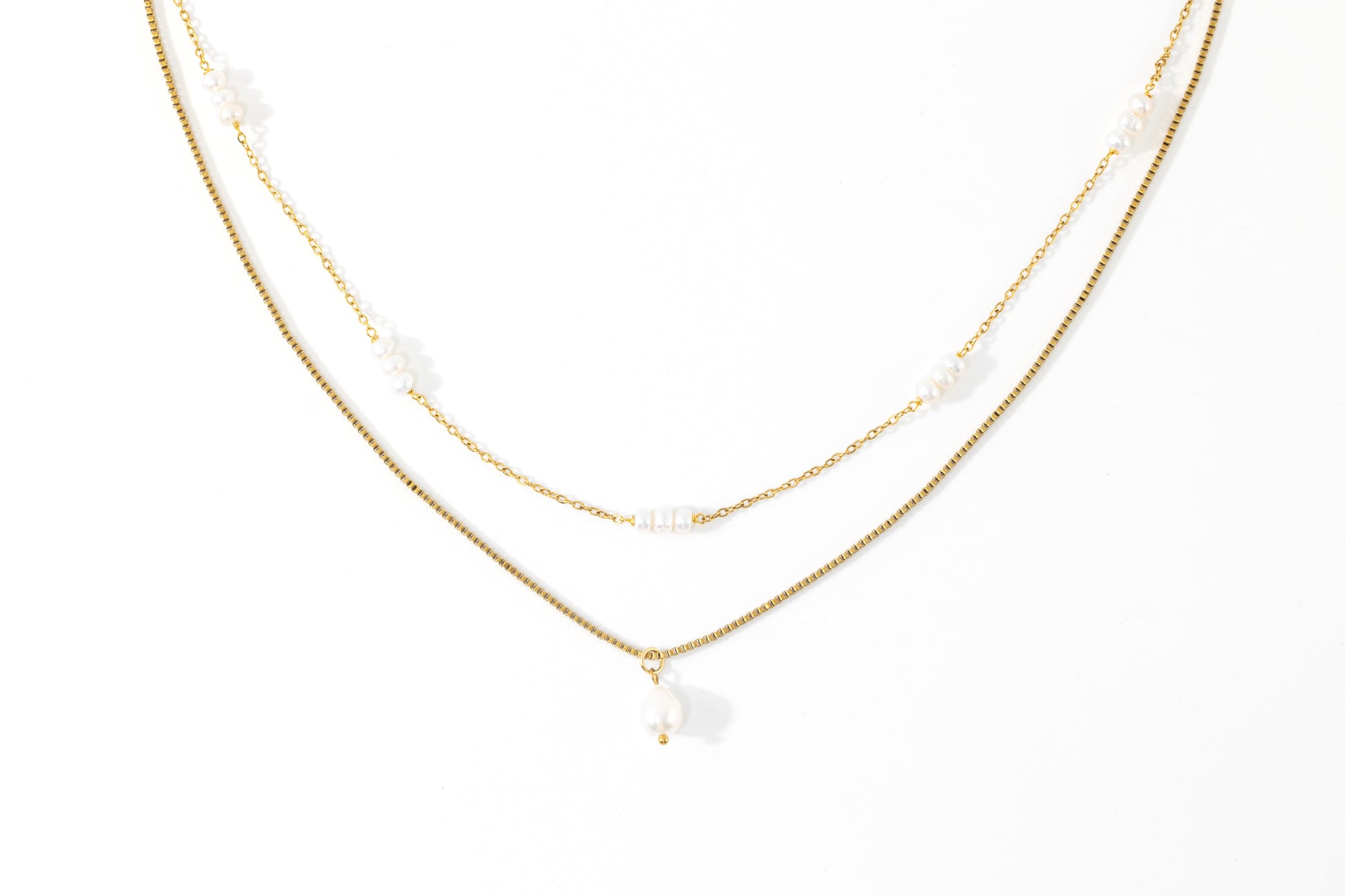 Dainty Layered Pearl Necklace in gold tone