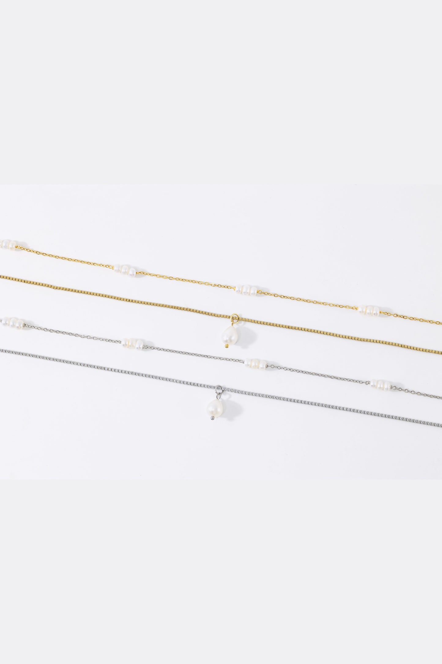 Dainty Layered Pearl Necklace, flat lay detail
