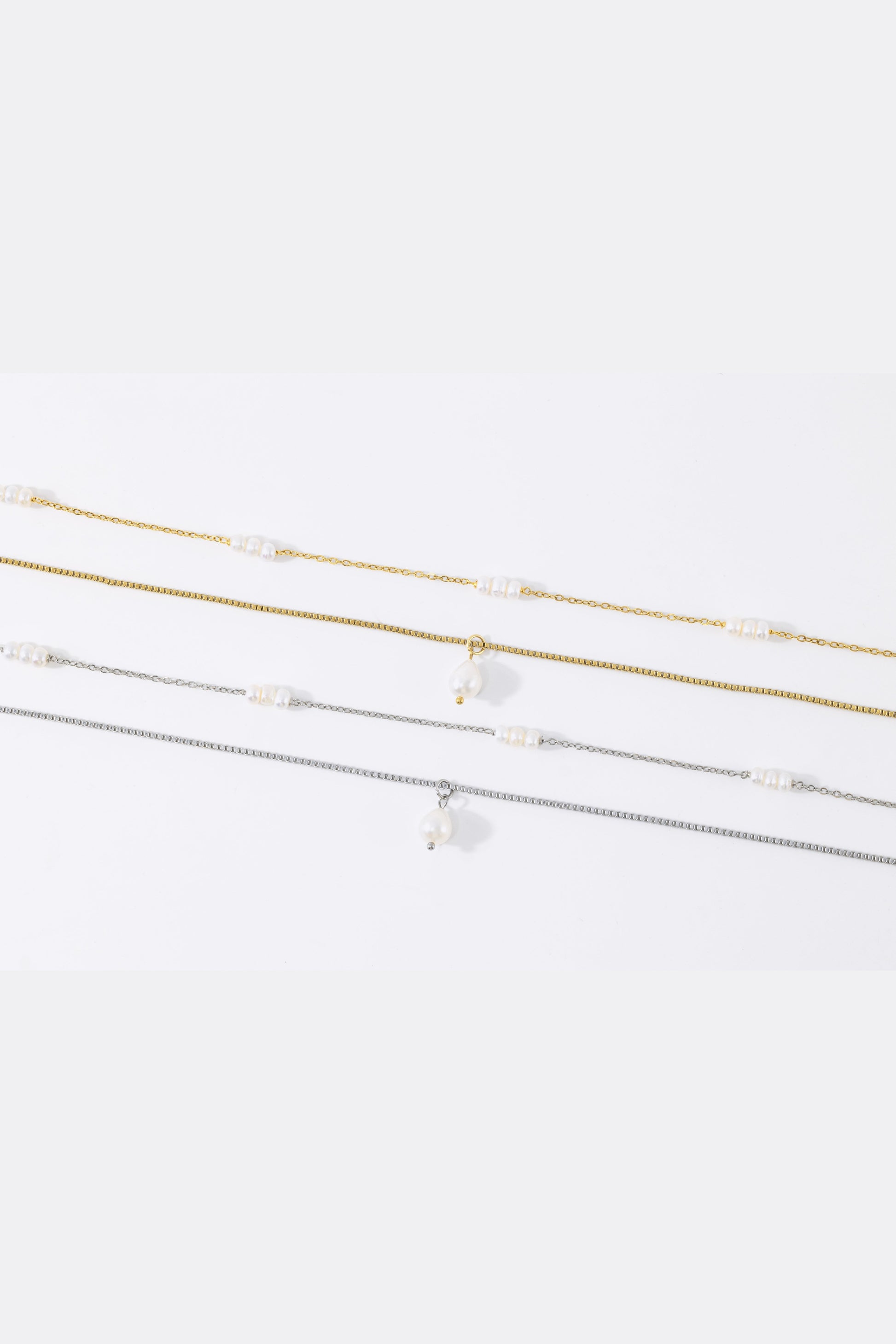 Dainty Layered Pearl Necklace, flat lay detail