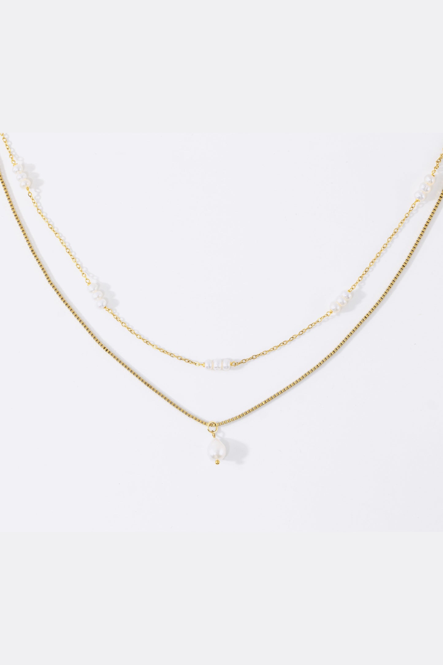 Dainty Layered Pearl Necklace in gold tone