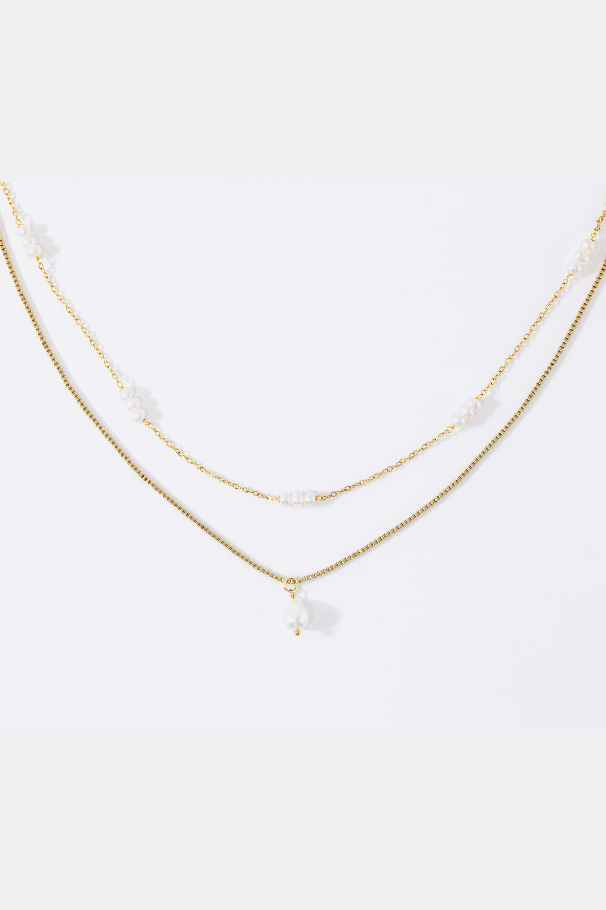 Dainty Layered Pearl Necklace in gold tone