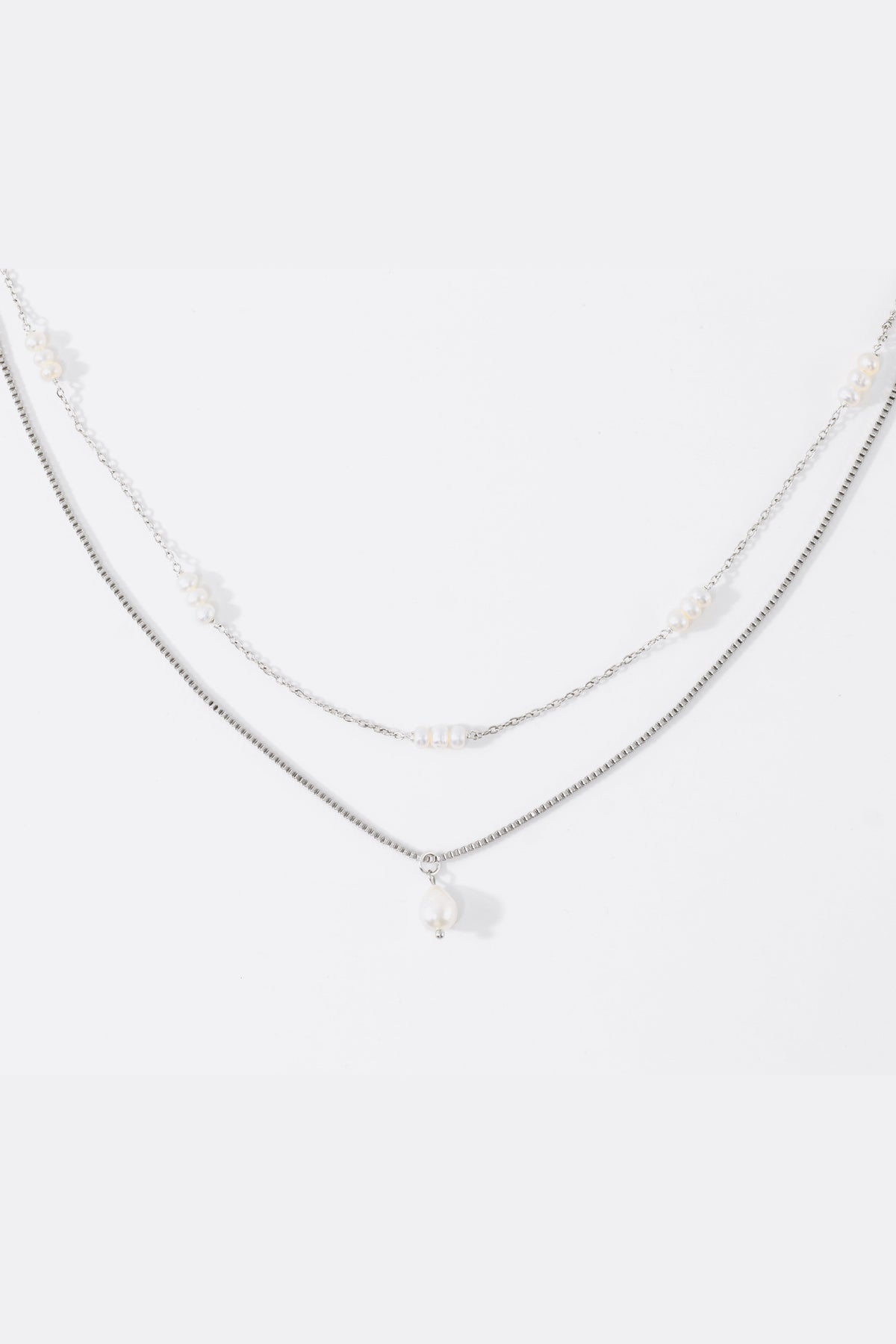 Dainty Layered Pearl Necklace in 925 sterling silver