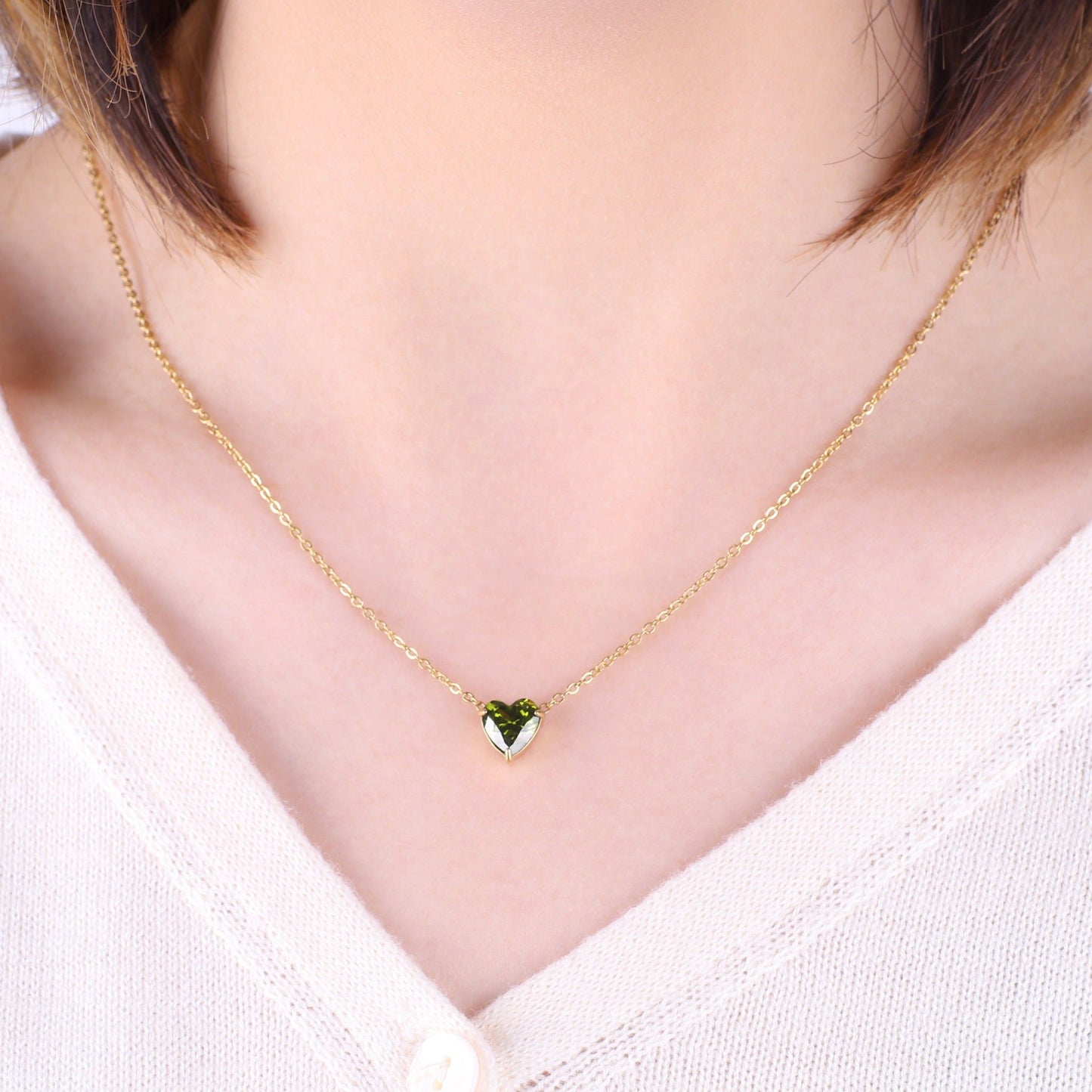 Dainty Birthstone Heart Necklace with August birthstone