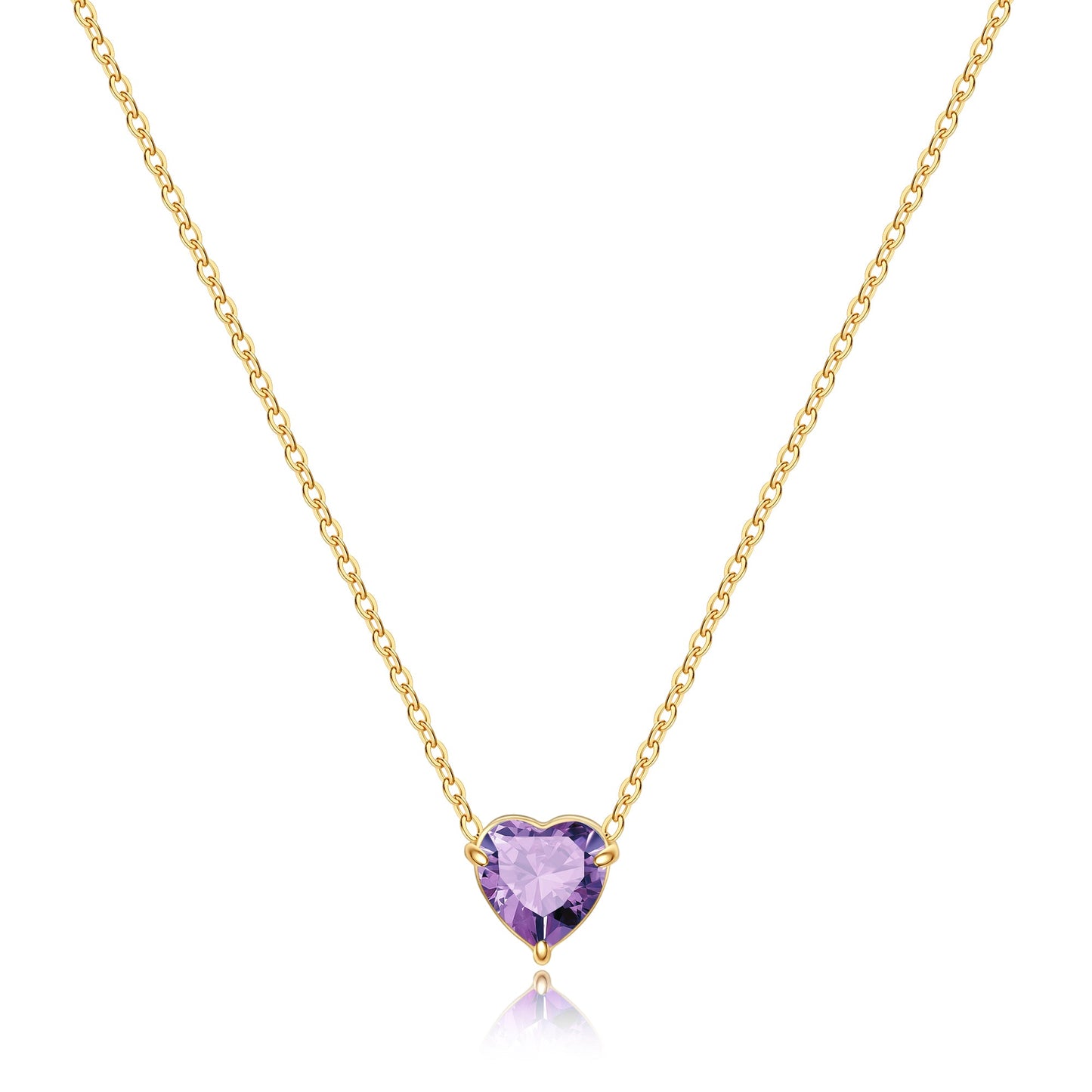 Dainty Birthstone Heart Necklace with February birthstone