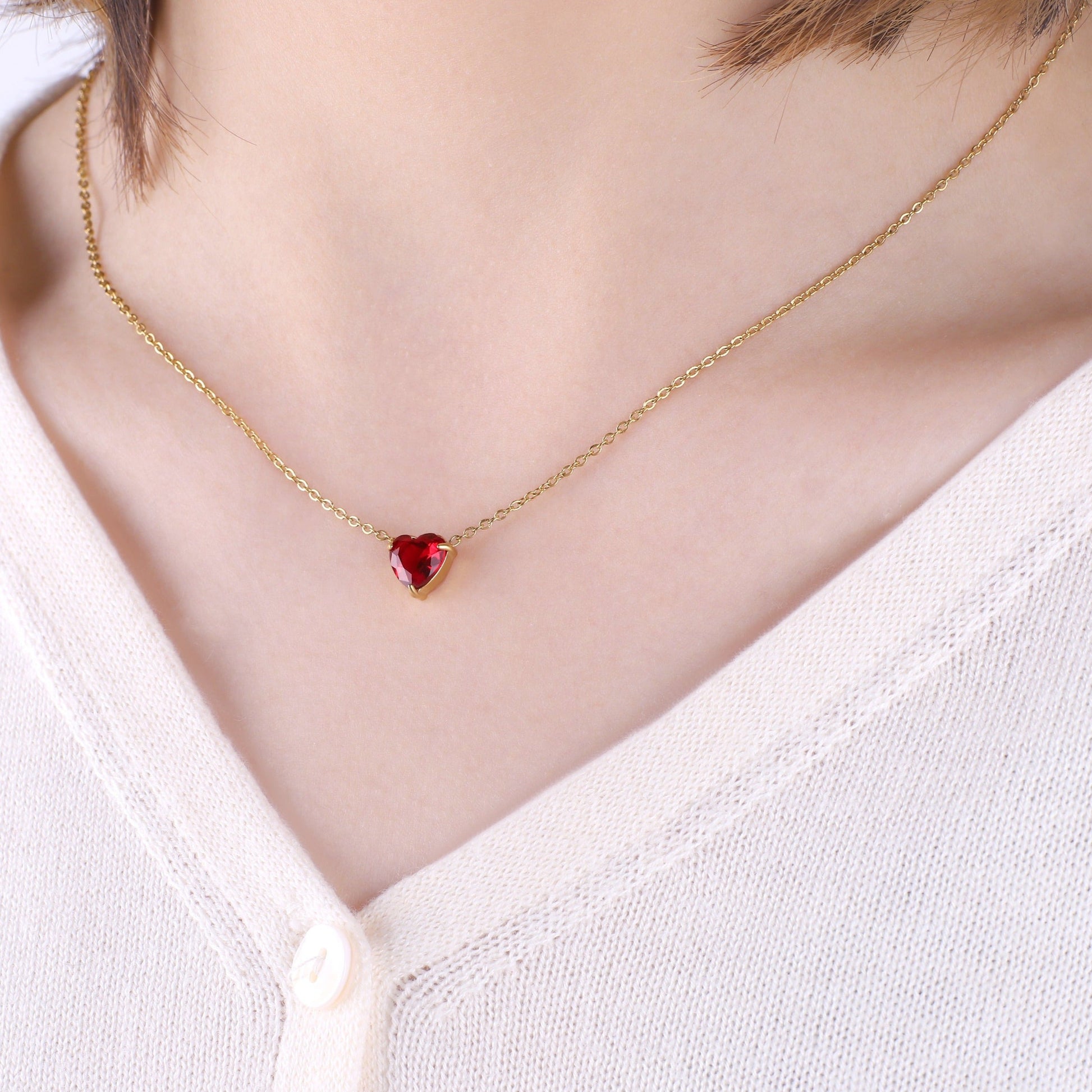 Dainty Birthstone Heart Necklace with July birthstone