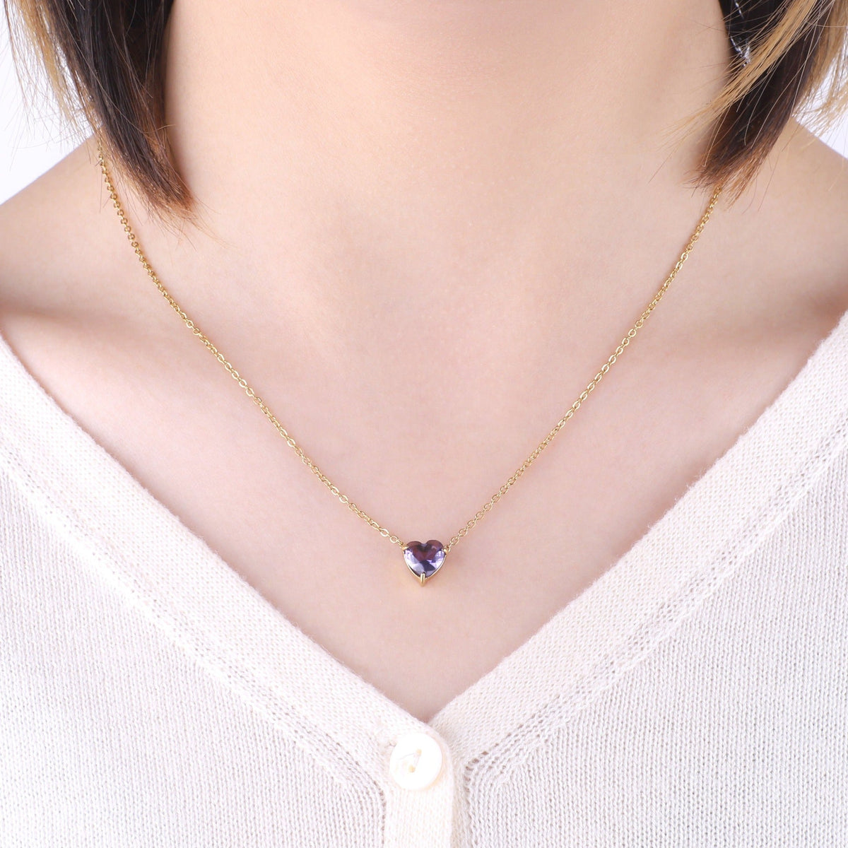 Dainty Birthstone Heart Necklace with June birthstone