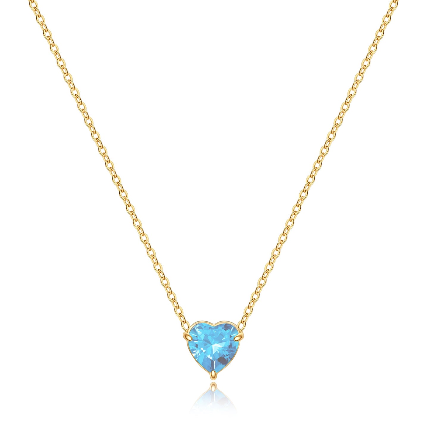 Dainty Birthstone Heart Necklace with March birthstone