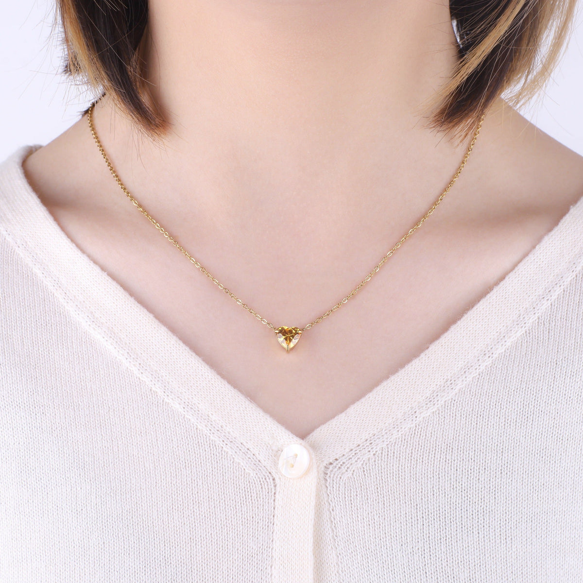 Dainty Birthstone Heart Necklace with November birthstone