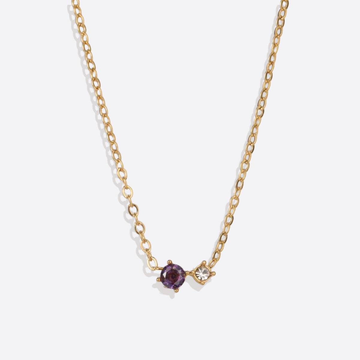 Dainty Birthstone Solitaire Necklace with Diamond Accent with February birthstone