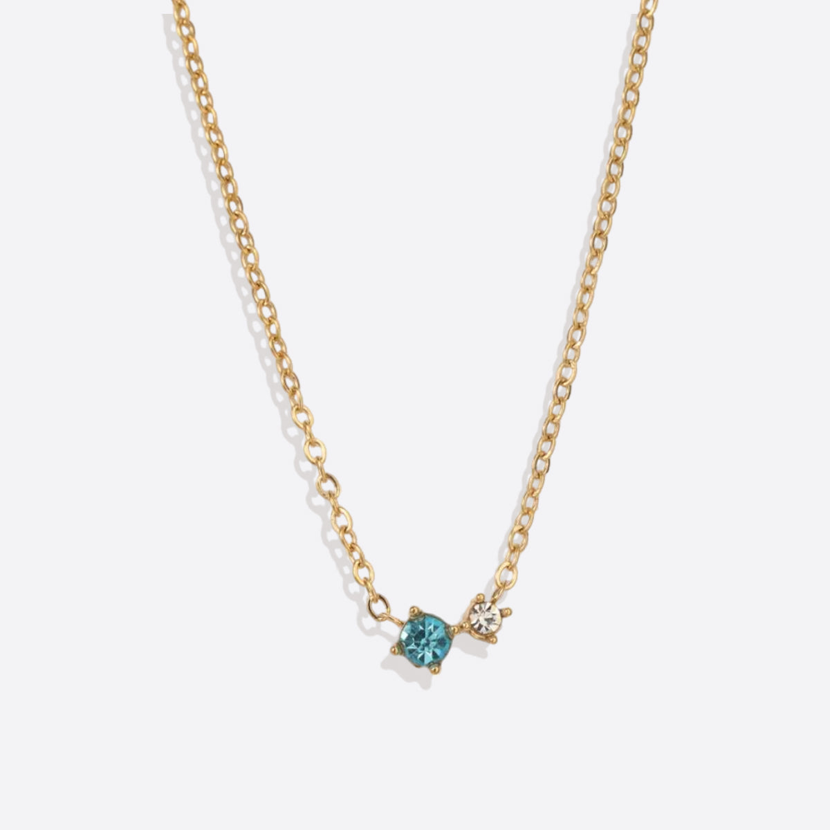 Dainty Birthstone Solitaire Necklace with Diamond Accent with March birthstone