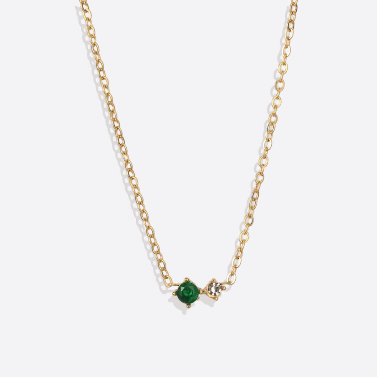 Dainty Birthstone Solitaire Necklace with Diamond Accent with May birthstone
