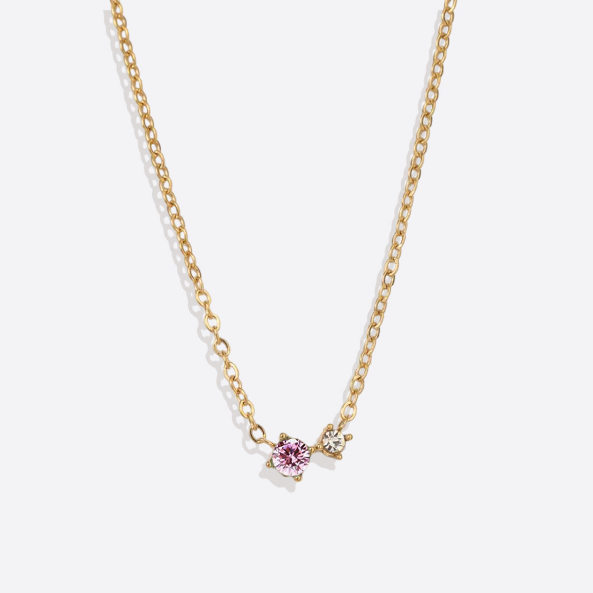 Dainty Birthstone Solitaire Necklace with Diamond Accent in rose gold tone with October birthstone