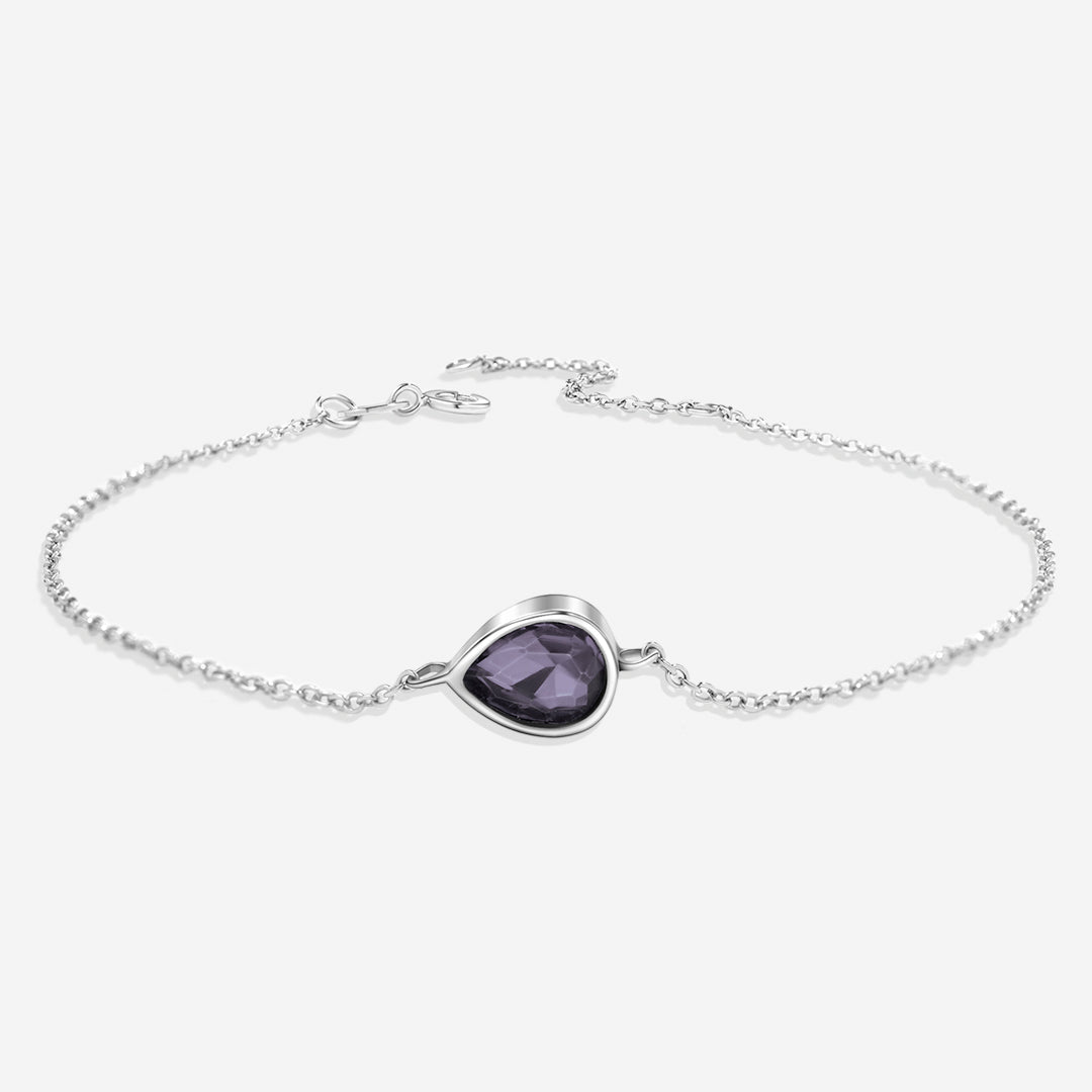 Teardrop Birthstone Bracelet in 925 sterling silver with February birthstone