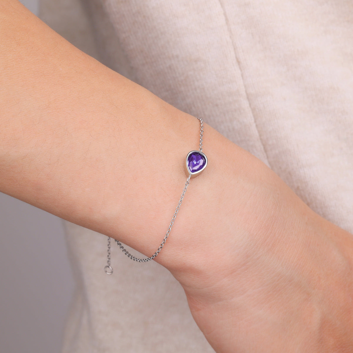 Teardrop Birthstone Bracelet in 925 sterling silver with June birthstone