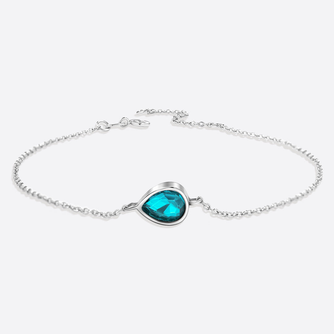 Teardrop Birthstone Bracelet in 925 sterling silver with March birthstone