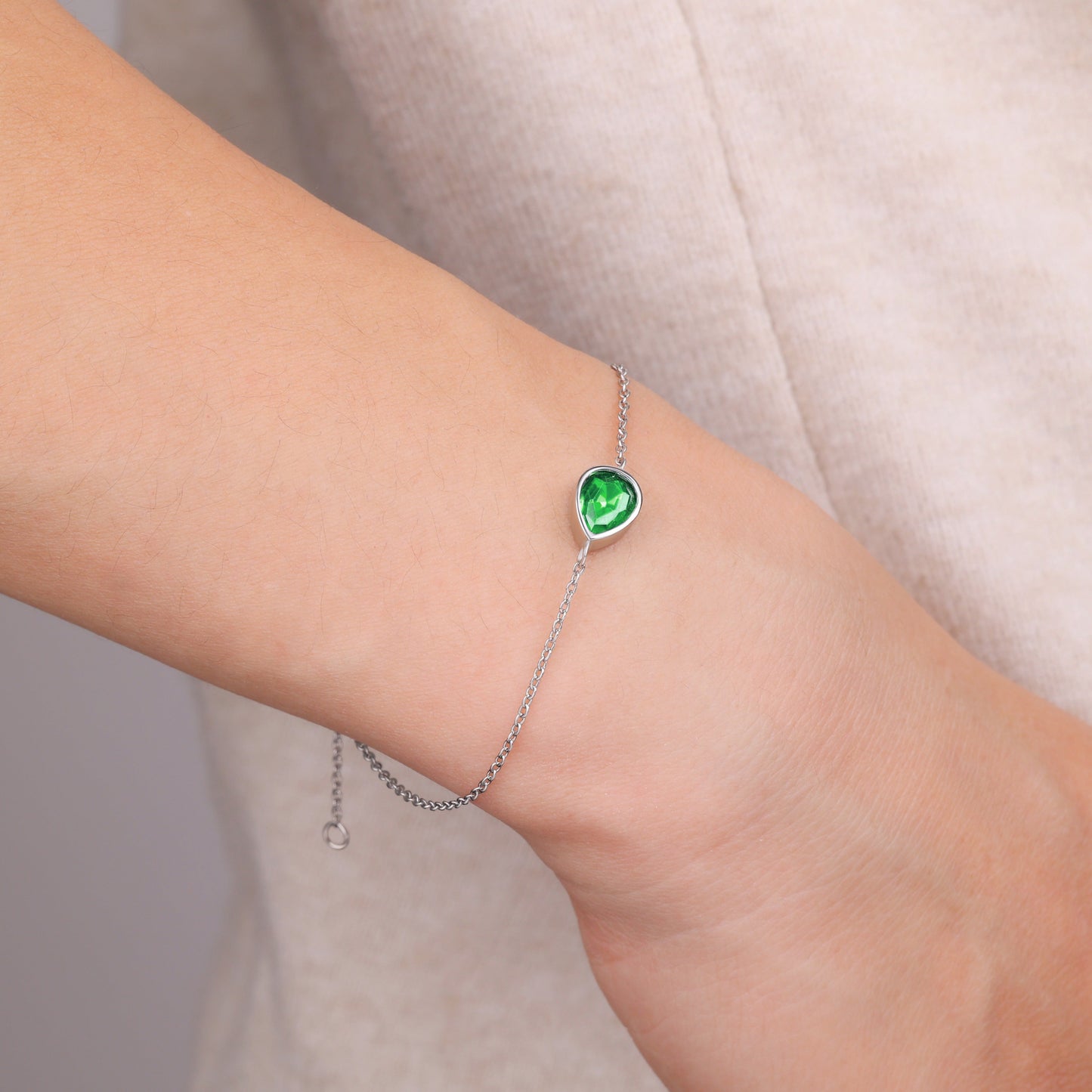 Teardrop Birthstone Bracelet in 925 sterling silver with May birthstone