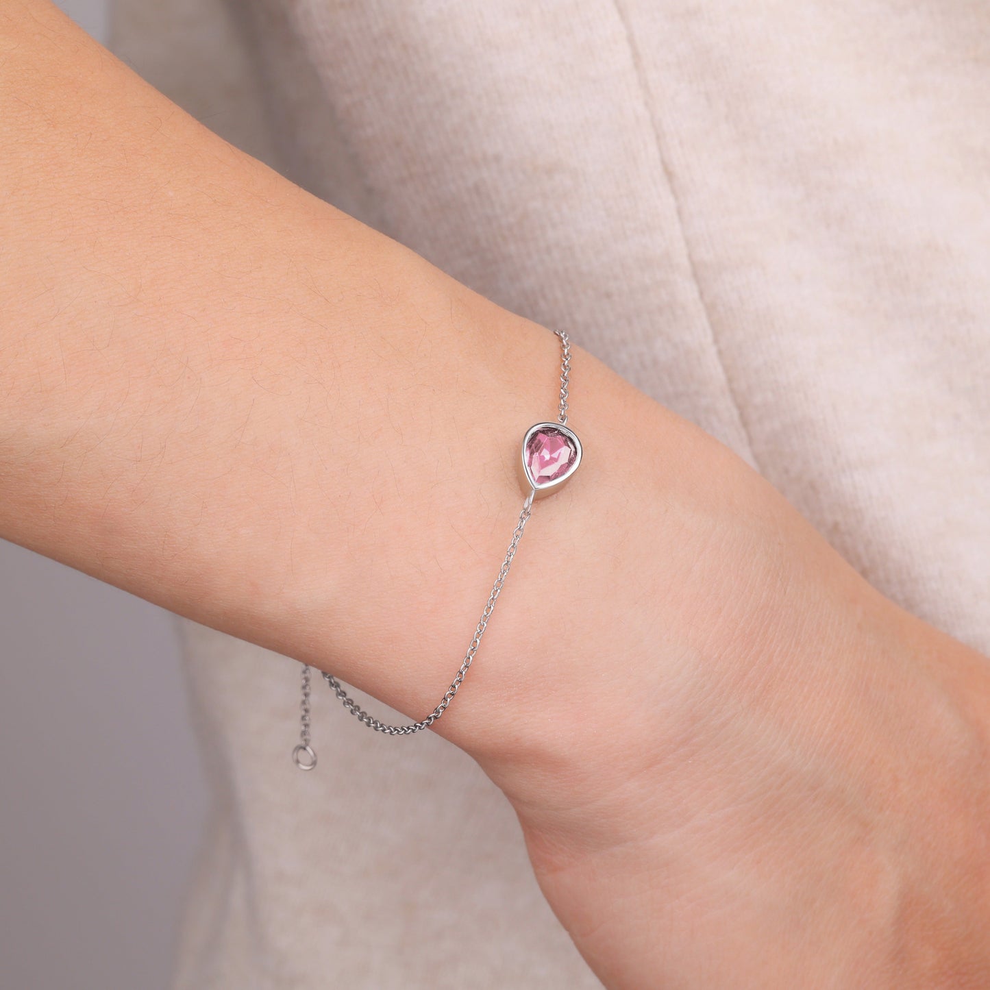 Teardrop Birthstone Bracelet in 925 sterling silver with October birthstone