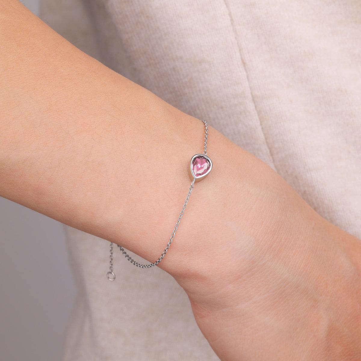 Teardrop Birthstone Bracelet in 925 sterling silver with October birthstone